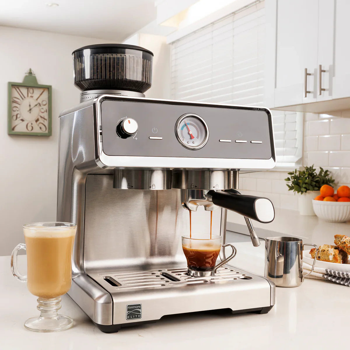 Kenmore Elite Auto-Tamping Espresso Machine With Grinder Stainless Steel