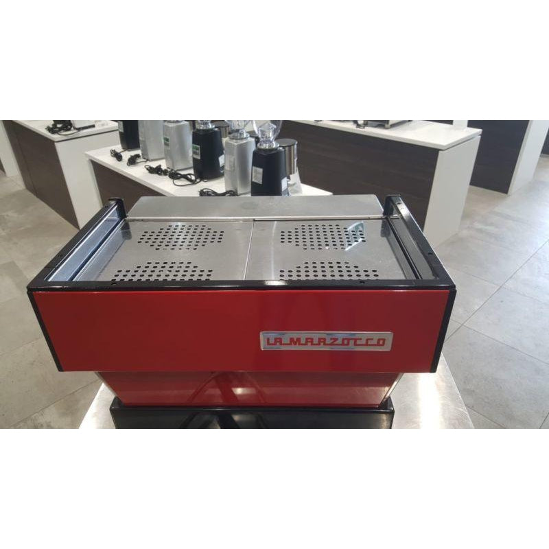 Pre-owned 2 Group High Cup La Marzocco Linea Commercial Coffee Machine in red