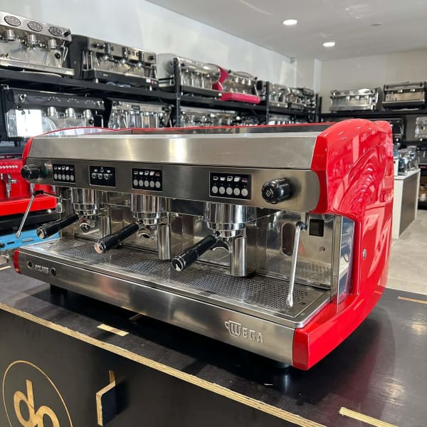 Pre Owned 3 Group Wega Polaris In Red Commercial Coffee Machine