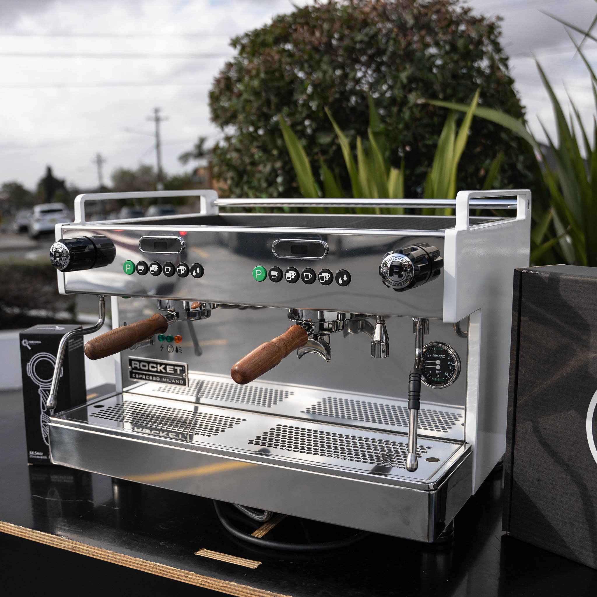 2 Group Rocket Boxer in custom white with Precision Walnut Handles
