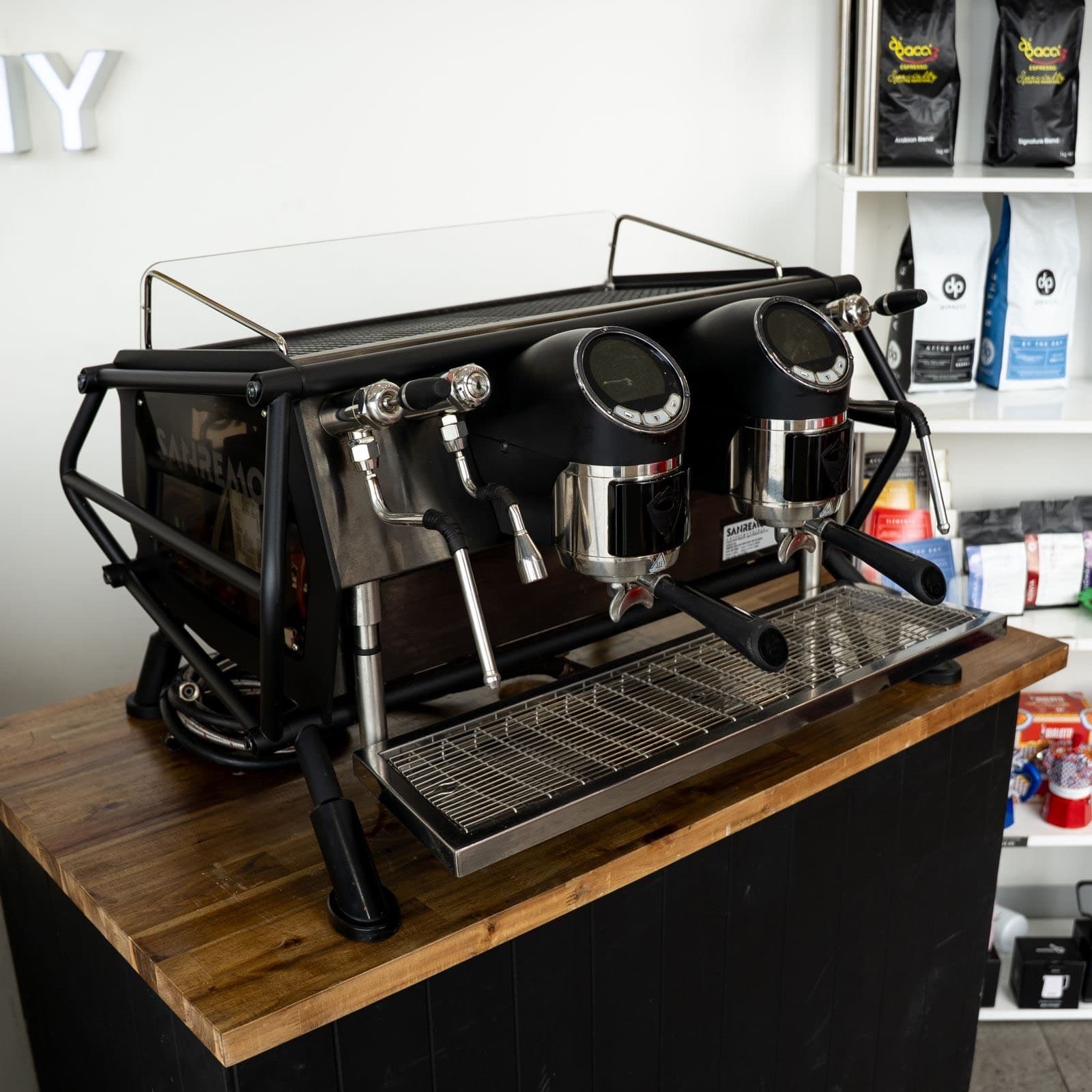 Pre Loved Black Sanremo Cafe Racer Naked 2 Group Coffee Machine