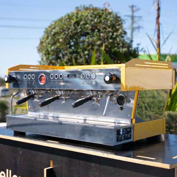 Stunning Custom Yellow & Chrome 3 Group La Marzocco PB COFFEE MACHINE