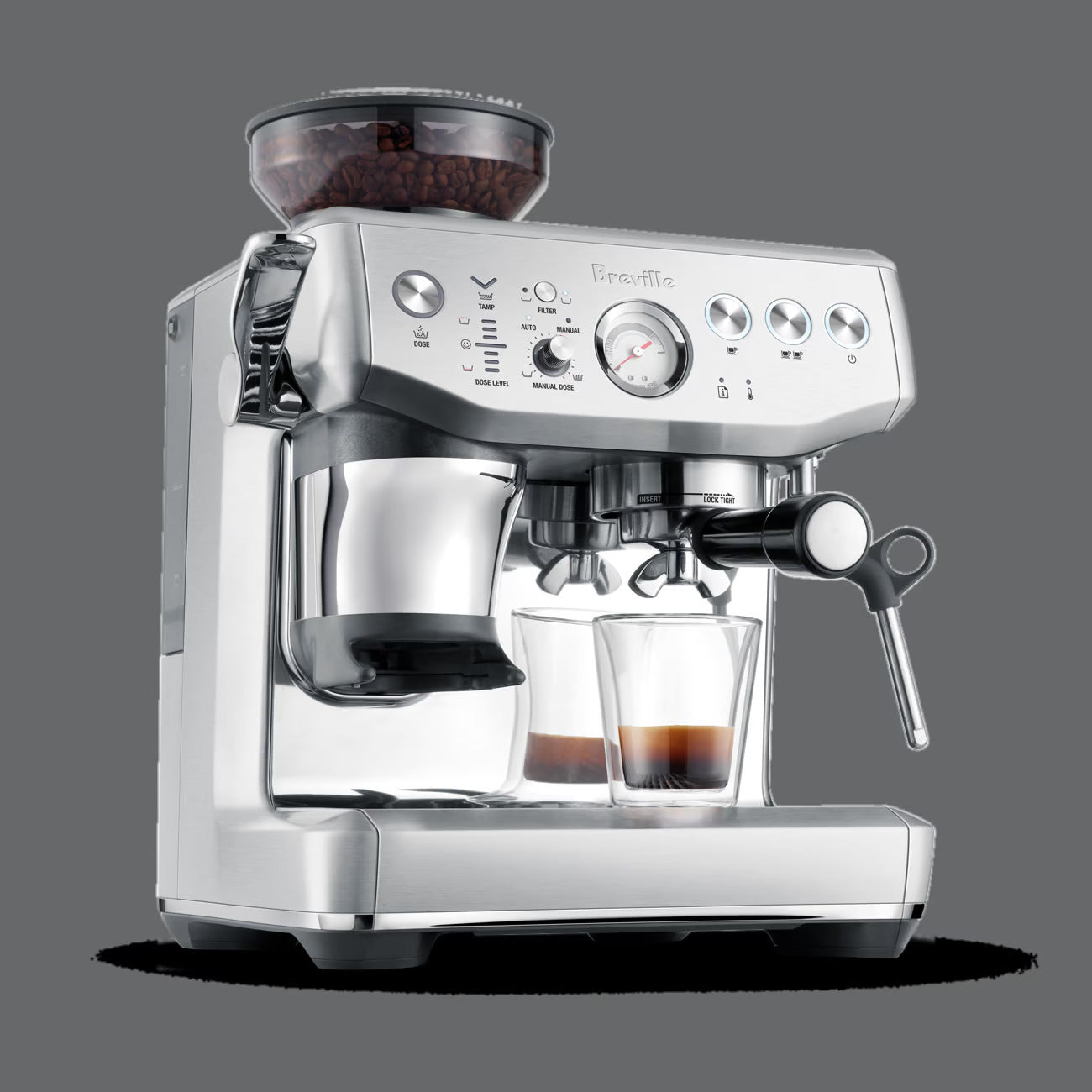 Breville Barista Express Impress Manual Espresso Machine with free coffee and accessories