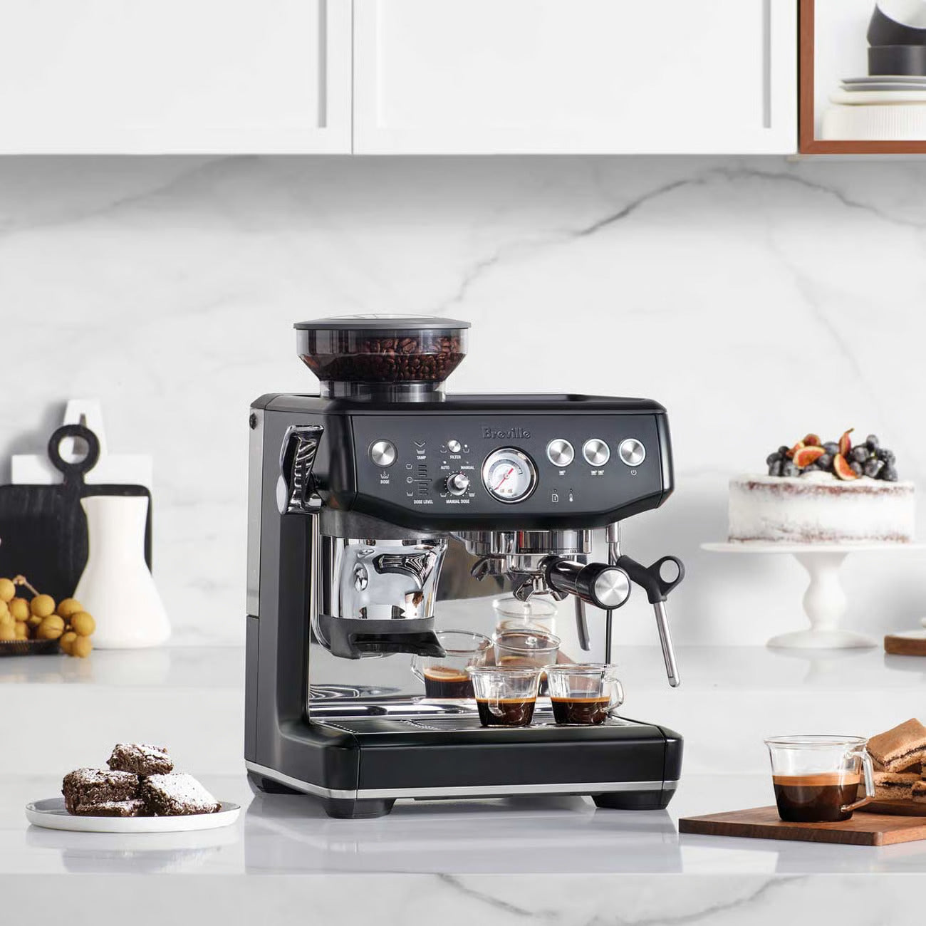 Breville Barista Express Impress Manual Espresso Machine with free coffee and accessories