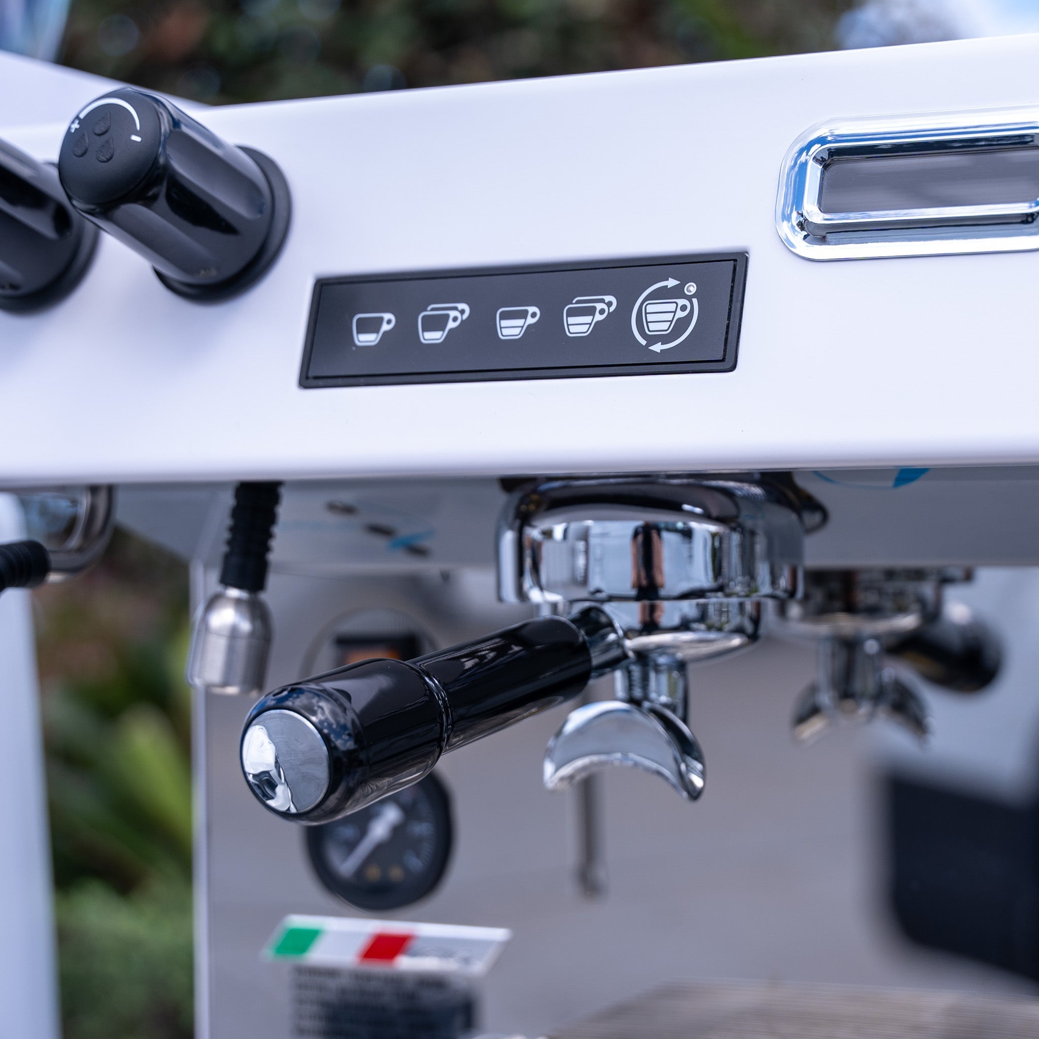 White Carimali & X011 Grinder + Precision Accessories & Stainless Steel Coffee Cart Package