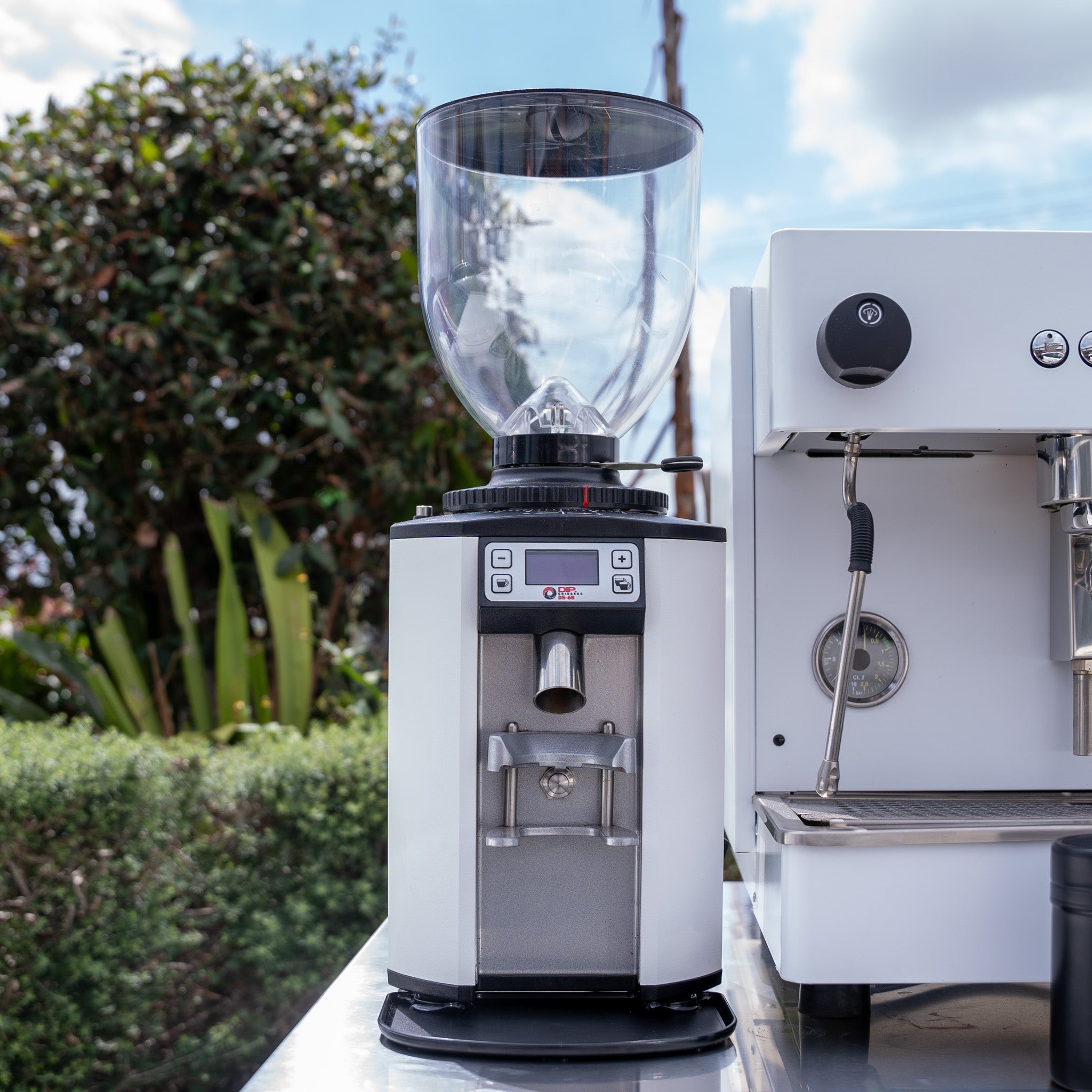 White Futurmat Ottima & DIP DS - 68 Grinder + Precision Accessories & Stainless Steel Coffee Cart Package - Australia - Di Pacci