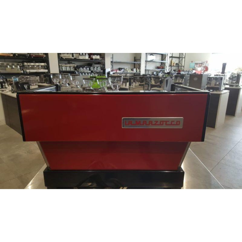 Pre-owned 2 Group High Cup La Marzocco Linea Commercial Coffee Machine in red