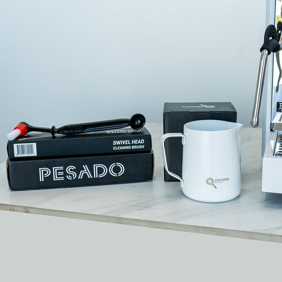 Custom White Bellezza Valentina & White Piccola Titanio 60 Coffee Grinder Package + Precision Accessories